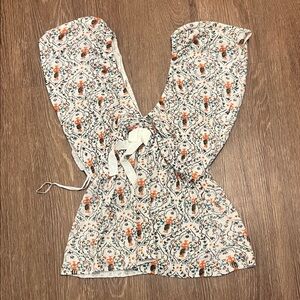 Anthropologie Boho Floral Tie-Front Women's Top in Cream and Orange